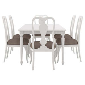 Traditional White <b>Wooden</b> Rectangle <b>Dining</b> <b>Table</b> With Carved Details And Tapered <b>Legs</b> For Home Furniture - Product Image 4