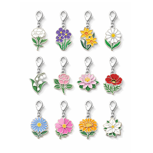 คลิปหนีบโลหะเคลือบสีลายดอกไม้ประจำเดือนเกิดรูปกุ้งก้ามกรามเสริมโชคดีสำหรับผู้หญิง - Product Image 2