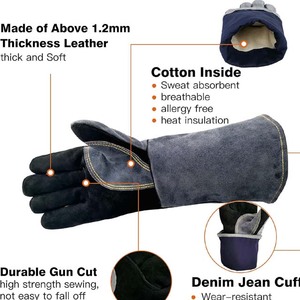Gants de soudage en cuir de chèvre robustes, résistants au feu, avec renforts sur la paume, gants de soudeur, gants de sécurité pour le travail industriel - Product Image 4