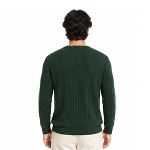 Pull en tricot côtelé vert foncé à col en V pour homme, manches longues, couleur unie, vêtement d'hiver, tricoté au Pakistan - Product Image 5