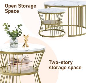 Modern Round Coffee <b>Table</b> for Living Room Waterproof <b>Solid</b> <b>Wood</b> Centre <b>Table</b> with Metal <b>Top</b> Stylish Contemporary Home - Product Image 4
