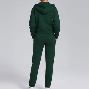 Conjunto Deportivo de 2 Piezas para Mujer, en Tendencia, Verde, de Forro Polar, con Capucha, Manga Larga, Color Sólido, Casual, Deportivo, para Todas las Temporadas, Corte Regular - Product Image 6