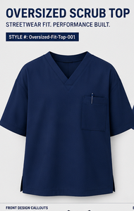 Blouse de travail unisexe coupe ample à manches courtes et col en V profond, bleu marine, uniforme d'hôpital, tissu tissé extensible haute performance - Product Image 1