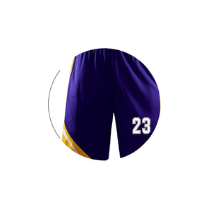 Pantalones Cortos de Baloncesto Unisex Morados con Franjas Laterales Amarillas, Cintura Elástica, 100% Poliéster, Absorben la Humedad, para Todas las Temporadas - Product Image 4