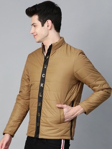 Men's Brown Puffer Jacket Stand Collar Zipper Front Casual Autumn Wear Solid Color Slim Fit Windproof Polyester Wadding - Product Image 3
