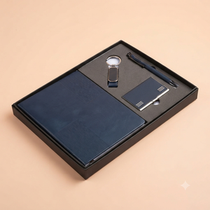 Aurelux Premium Navy Blue Corporate Gift Set <b>Case</b> Bound PU <b>Leather</b> Diary with 192 Pages UV/Screen Printed Foiling Metal Keychain - Product Image 6