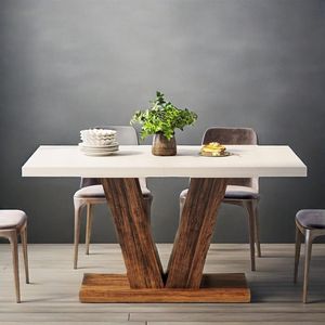 Tavolo da Pranzo in Legno Bianco Stile Fattoria da 47 Pollici con Base Robusta per 4 Persone, Tavolo da Cucina - Product Image 4