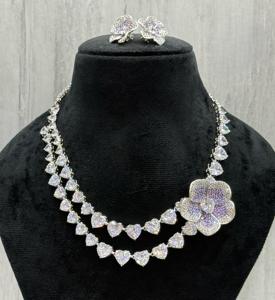 Hermoso Juego de Collar y Aretes de Moissanita y Latón Plateado, Diseño Clásico para Bodas y Compromisos, Colección para Mujer - Product Image 6