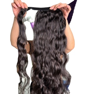 Natural Wave Wrap Ponytail Human <b>Hair</b> Extension Natural Black Drawstring <b>Pony</b> <b>Tail</b> Soft Wavy Hairpiece - Product Image 1