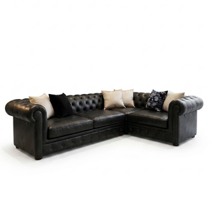 Factory Direct Real Leather L Shape Sofa 4 Seater Chesterfield Couch with Solid Wood <b>Frame</b> for Luxury Living Room Furniture - Product Image 1