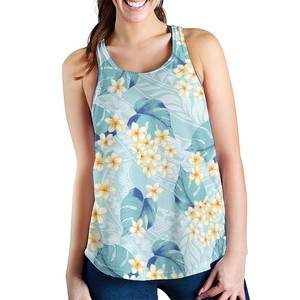 Camiseta sin mangas personalizada para mujer con estampado floral, cuello redondo, transpirable, de poliéster tejido, estilo casual, con estampado digital y adornos de plumas. - Product Image 4