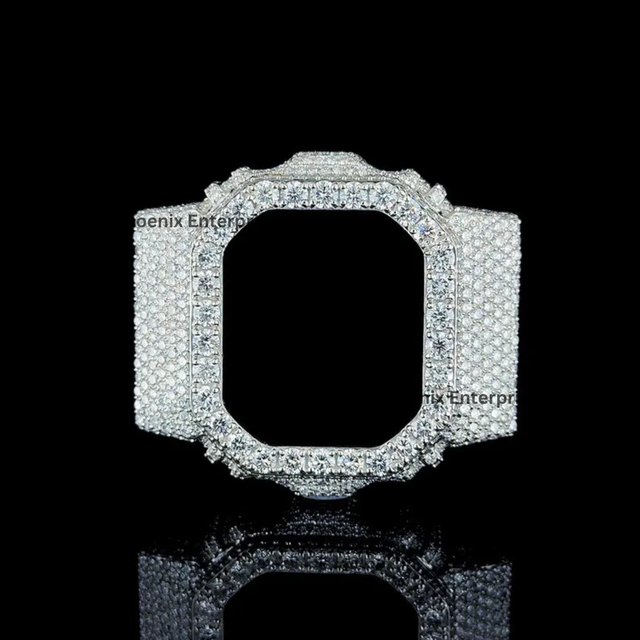 Luxury Iced Silver/Silver-Toned Watch Case Moissanite Diamond Bezel Hip Hop Jewelry Custom Bling Watch Cover (Customizable Size