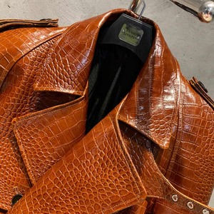 Veste classique en cuir de vache effet crocodile avec fermeture éclair, ceinture ajustable, imperméable, coupe-vent, imprimé animal, pour homme - Product Image 4