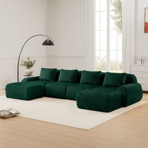 Divano componibile moderno a U da 146 pollici, sovradimensionato, a 4 posti, con seduta profonda, in tessuto flanella, senza struttura, per soggiorno - Product Image 1