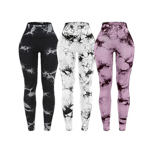 High Waist Printed <b>Leggings</b> <b>Women</b> Full Length Stretch Knitted Sporty Style <b>Red</b> Purple Brown Tie Dye Pattern - Product Image 2