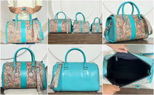 2026 Premium Handcrafted <b>Tooled</b> Floral <b>Leather</b> Large Duffel Bags Trending Overnight Travel Weekender Shoulder Bags for Unisex - Product Image 3