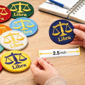 Écusson brodé personnalisé du signe du Zodiaque Balance, à thermocoller ou à coudre, badge astrologique rond pour sac à dos, veste et vêtements - Product Image 1