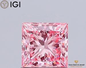 เพชรเจียระไนทรงปริ้นเซส น้ำหนัก 1.00 กะรัต ความใส VVS2 สีชมพูแฟนซี ได้รับการรับรองจาก IGI ผลิตด้วยวิธี CVD สำหรับแหวนเพชรเดี่ยวสุดหรู - Product Image 1