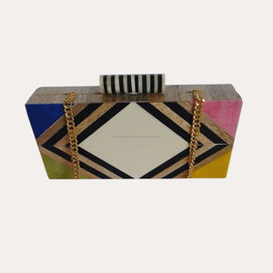 Main Primum géométrique Design résine incrustation bouton fermeture magnétique chaîne perle décontracté Vintage Style pochette femmes coton - Product Image 3