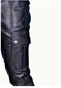 Spezia International Men's High Waist PU Leather Moto Pants Multiple Pockets Straight Fit Elastic Waist Heavyweight Casual - Product Image 3