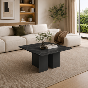 Premium Black <b>Marble</b> Coffee <b>Table</b> Modern Scandinavian Square Center <b>Table</b> | Luxury Living Room Furniture for Home Hotel Villa - Product Image 2