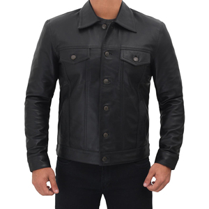Custom Luxury Men Genuine Leather <b>Jacket</b> Vintage Black <b>Trucker</b> Button Up Coat Casual Outerwear Fashion Streetwear Winter Season - Product Image 2
