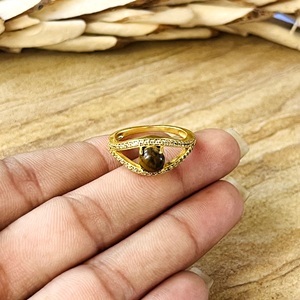 Unique Design Boho Eye Band Brass <b>Rings</b> For Women 18k Gold Plated Vintage Tiger Eye <b>Statement</b> Jewelry for Wholesale/OEM/ODM - Product Image 2