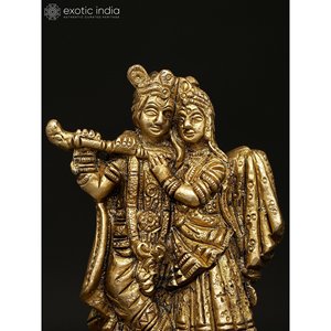 Petite sculpture en laiton de 4 pouces faite à la main de Radha Krishna par Indian Artisans - Product Image 3
