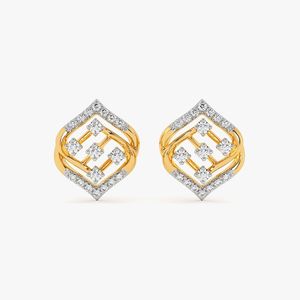Pendientes de Oro Amarillo con Diamantes Cultivados en Laboratorio y Marco Geométrico en Forma de Hoja - Product Image 3
