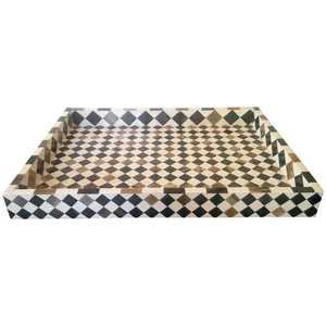 New Arrival Handcrafted Geometric Pattern Bone Inlay Light <b>Grey</b> White Household Serving Breakfast Multipurpose Tray Wholesale - Product Image 4