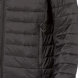 Men's Black Puffer Jacket Stand Collar Zipper Closure Casual Windproof Polyester <b>Wadding</b> Autumn Wear - Product Image 5