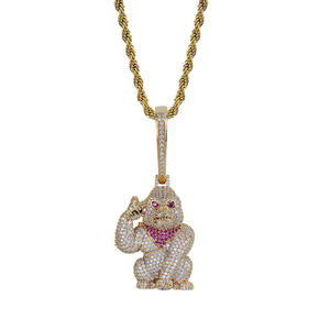 <b>Solid</b> <b>Gold</b> Plated Monkey <b>Pendant</b> With Moissanite Stones Diamond Hiphop Style Animal Charm Necklace Unisex Everyday Wear - Product Image 4