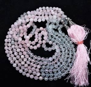 Natural Morganite Faceted Round 108 Beads Prayer Mala Necklace 30-32 Inches Morganite Beaded Jaap Mala Meditation For Jewelry - Product Image 1