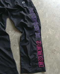 Men Oversized Graphic Nylon Pants Wide Leg Streetwear <b>Trousers</b> Bold Side Text Casual Track Pants OEM Production - Product Image 3