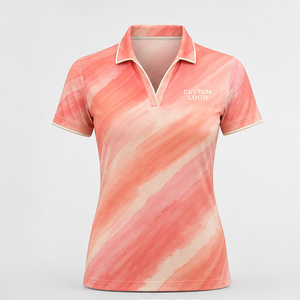 Custom Logo Womens Coral <b>Peach</b> Diagonal Brush Polo <b>Shirt</b> Quick Dry Short Sleeve Sublimation Golf Sportswear - Product Image 3