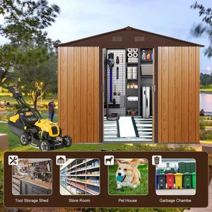 Caseta de Almacenamiento Metálica para Exteriores de 8 pies x 10 pies con Base Metálica Color Café para Casetas y Almacenamiento al Aire Libre - Product Image 6