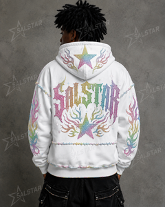 <b>Men's</b> Rhinestone Graphic Pullover Hoodie Custom Streetwear <b>White</b> Oversized Hip Hop <b>Sweatshirt</b> with Embroidery & Sequin Design - Product Image 2