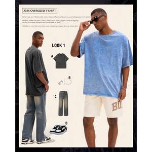 2025 Men's 3 Pack Oversized Acid Washed T-Shirts Unisex Heavyweight Vintage Basic Summer <b>Tops</b> Blue/Grey/<b>Black</b> for Comfort Colo - Product Image 3