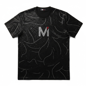 เสื้อยืดฮิปฮอปประดับเพชร สไตล์ร็อค บลิงค์ ไดมอนด์ ทรงโอเวอร์ไซส์ ไหล่ตก ผ้าหนา พิมพ์ลายวิบวับ สำหรับผู้ชาย - Product Image 1