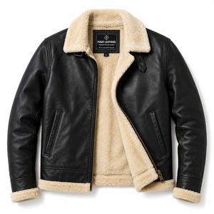 Blouson Bomber Trucker Noir en Cuir pour Homme – Hiver Décontracté, Respirant, Coupe-Vent, Col Montant, Fermeture Éclair, Doublure Polyester - Product Image 1
