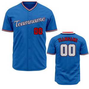 Camiseta de Béisbol Azul de Manga Corta con Botones, Uniforme de Equipo Personalizado, Ligera, Transpirable, Deportiva - Product Image 1