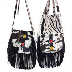 Bolsos de Mano de Piel de Vaca Auténtica para Mujer, a la Moda, Impermeables, con Estampado Animal, para Uso Diario, Fiestas Nocturnas y Compras - Product Image 1