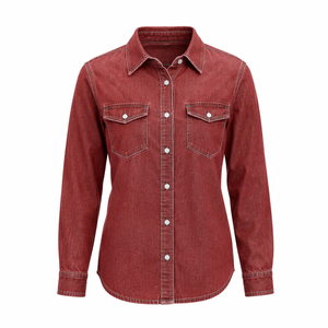 Chemisier en jean chambray court pour femme, à nouer devant, manches 3/4 retroussables, boutonné, style décontracté western cowgirl en coton - Product Image 1