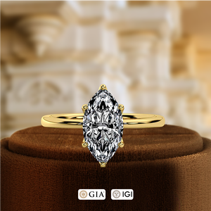 Bague de fiançailles marquise à 6 griffes en or massif 14 carats, bague de mariée avec diamant de laboratoire 1 carat, bague solitaire avec diamant, bague de promesse - Product Image 2