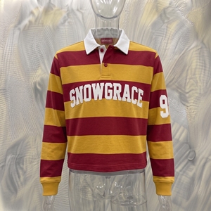 Polo à manches longues rayé Snowgrace, col rabattu, manches longues, logo brodé, jersey unisexe pour adulte - Product Image 5