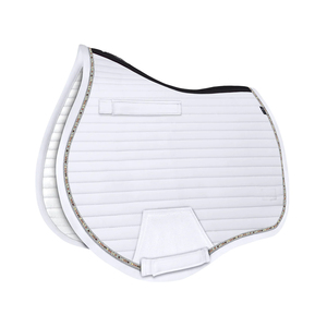Tapis de selle de dressage matelassé blanc avec garniture en strass et doublure en polaire pour la compétition d'équitation - Product Image 1