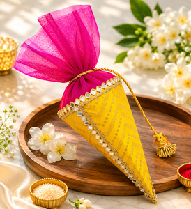 Handmade <b>Cone</b> Pouch with Stiff Lining for Sweets and Dry Fruits, Decorative Wedding Favor Gift Packaging <b>Bag</b> - Product Image 5