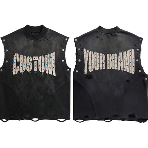 เสื้อกล้ามพิมพ์ลายกราฟิกแบบแอซิดวอช ประดับคริสตัล ยี่ห้อ Glory Custom ผลิตจากผ้าฝ้าย 100% คุณภาพพรีเมียม สำหรับสตรีทแวร์ ใส่ได้ทั้งชายและหญิง - Product Image 1