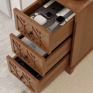 <b>Walnut</b> Bedroom Corner Side Table with 2 Open <b>Shelves</b> & 3 Drawers Tall End Table with Expected Arrival Date - Product Image 4