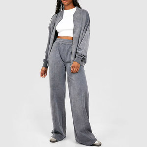 Survêtement délavé à l'acide, finition lisse, coupe confortable, look élégant, idéal pour le quotidien et les occasions décontractées, style classique. - Product Image 1